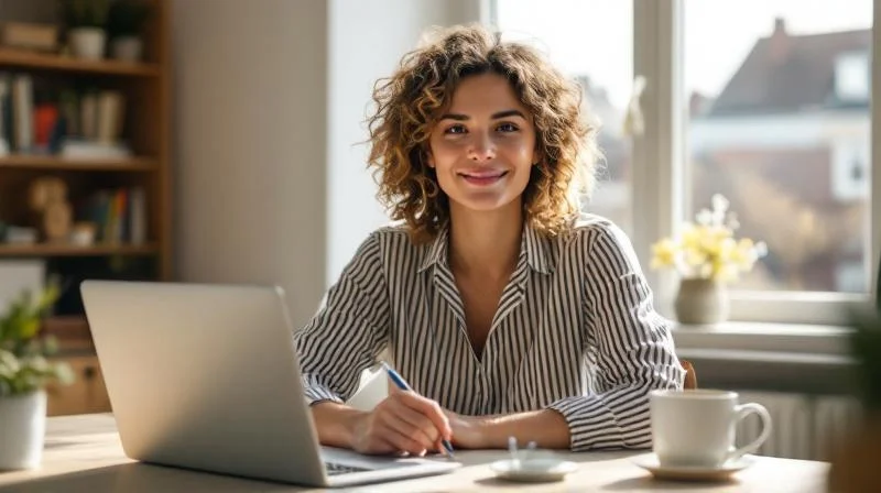 Frau beim Online-Kurs am Schreibtisch in einer Reutlinger Wohnung